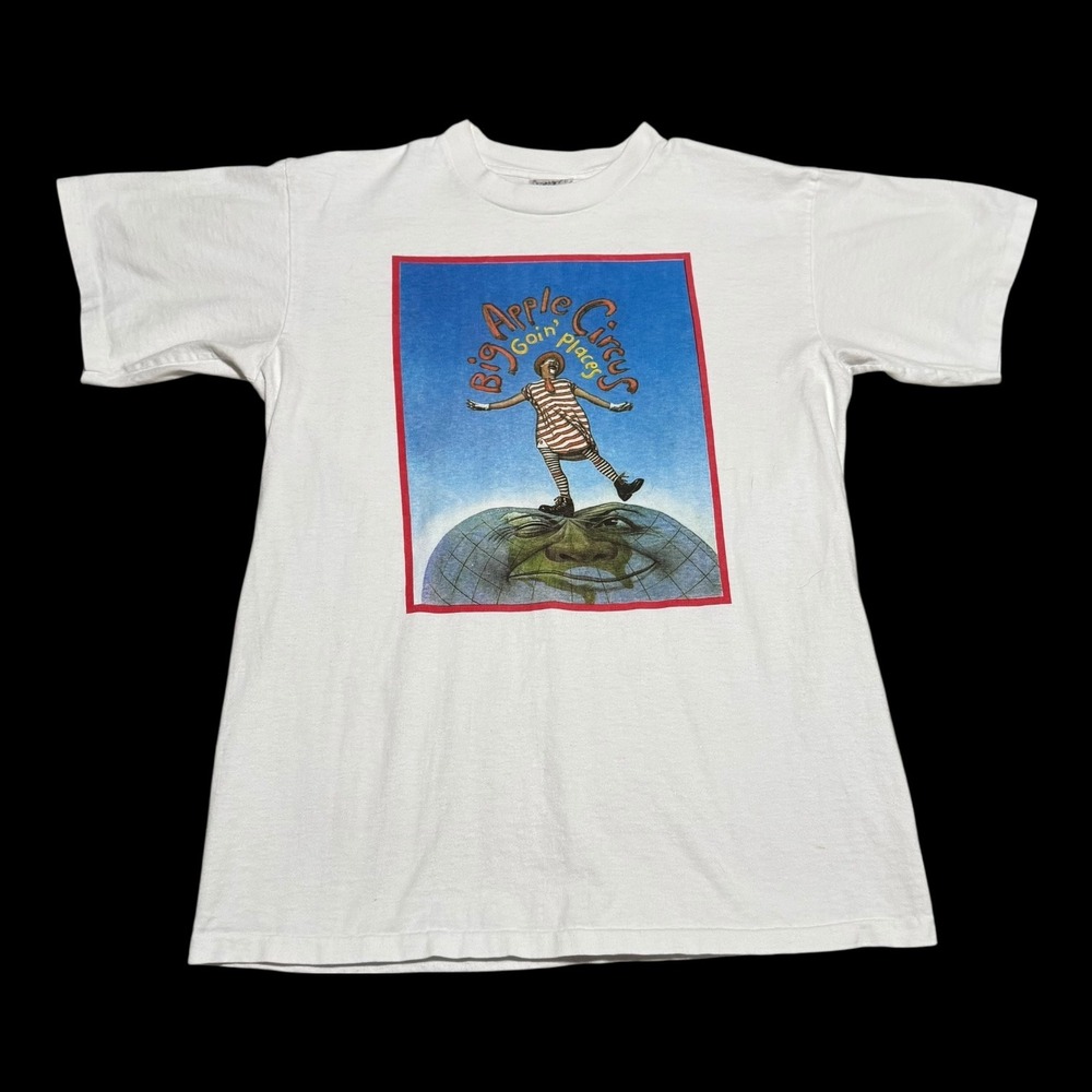 Vintage 90s Delta Big Apple Circus Goin Places Art White Shirt Men's L (Fits M)
